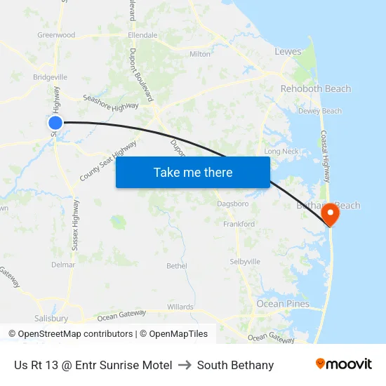 Us Rt 13 @ Entr Sunrise Motel to South Bethany map