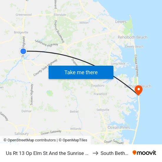 Us Rt 13 Op Elm St And the Sunrise Motel to South Bethany map