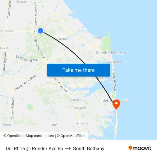 Del Rt 16 @ Ponder Ave Eb to South Bethany map
