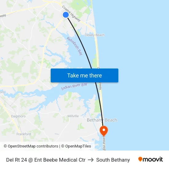 Del Rt 24 @ Ent Beebe Medical Ctr to South Bethany map