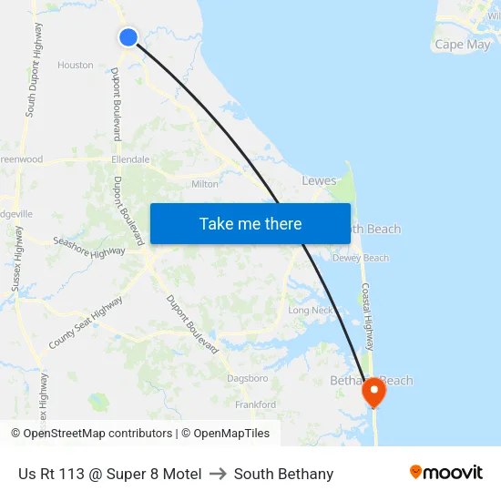 Us Rt 113 @ Super 8 Motel to South Bethany map