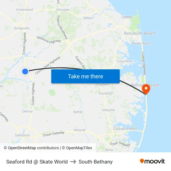Seaford Rd @ Skate World to South Bethany map