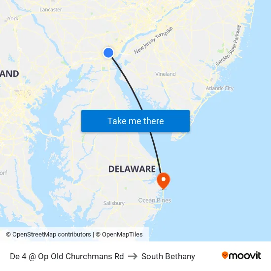 De 4 @ Op Old Churchmans Rd to South Bethany map