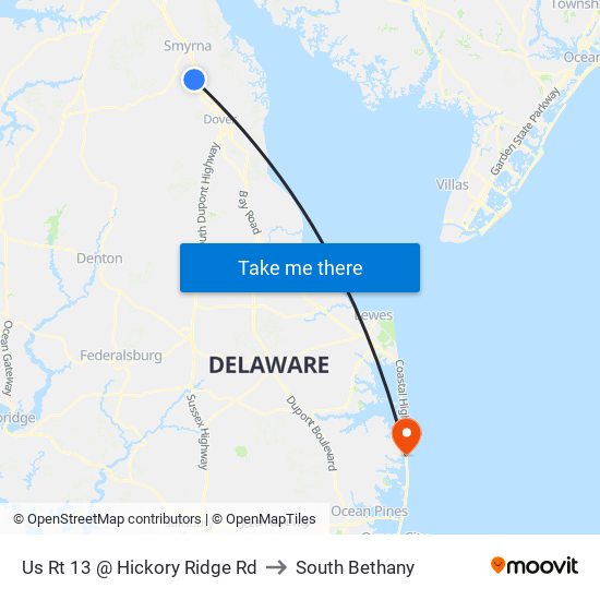 Us Rt 13 @ Hickory Ridge Rd to South Bethany map