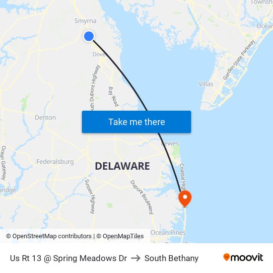 Us Rt 13 @ Spring Meadows Dr to South Bethany map