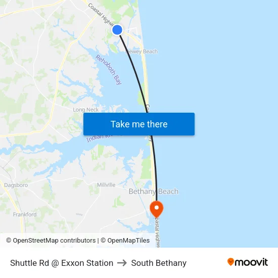 Shuttle Rd @ Exxon Station to South Bethany map