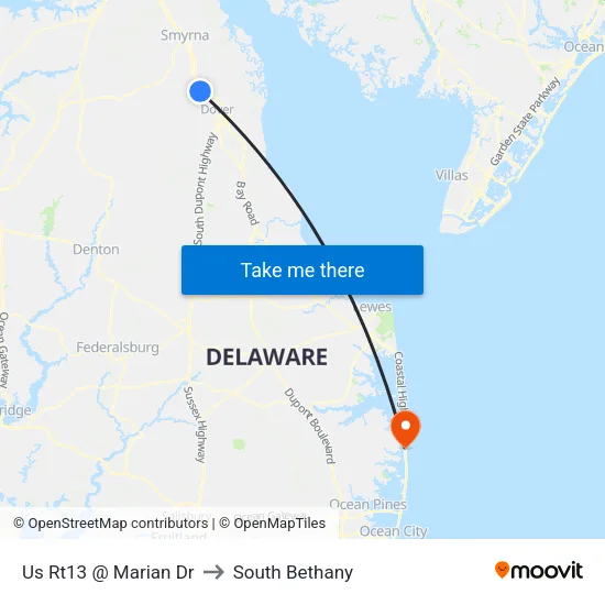 Us Rt13 @ Marian Dr to South Bethany map