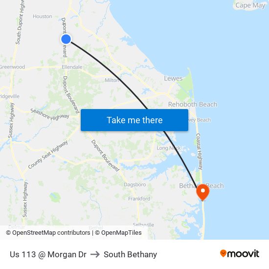 Us 113 @ Morgan Dr to South Bethany map