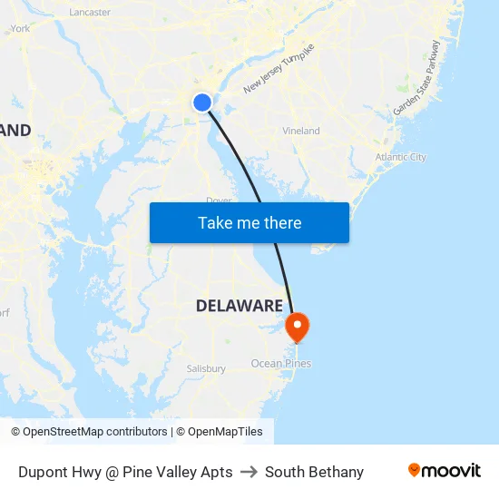 Dupont Hwy @ Pine Valley Apts to South Bethany map