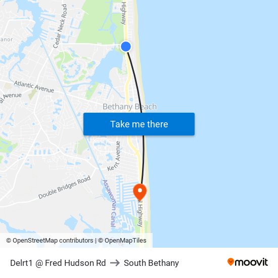Delrt1 @ Fred Hudson Rd to South Bethany map