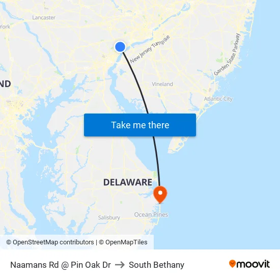 Naamans Rd @ Pin Oak Dr to South Bethany map