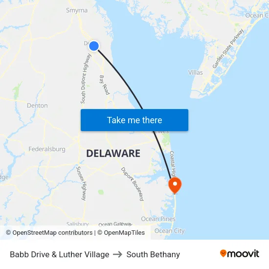 Babb Drive & Luther Village to South Bethany map