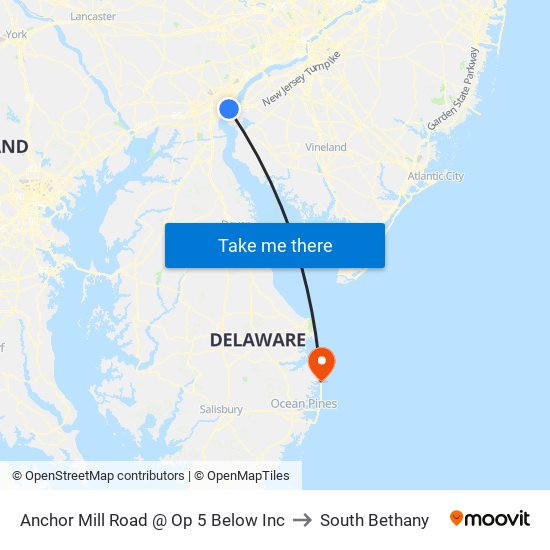 Anchor Mill Road @ Op 5 Below Inc to South Bethany map