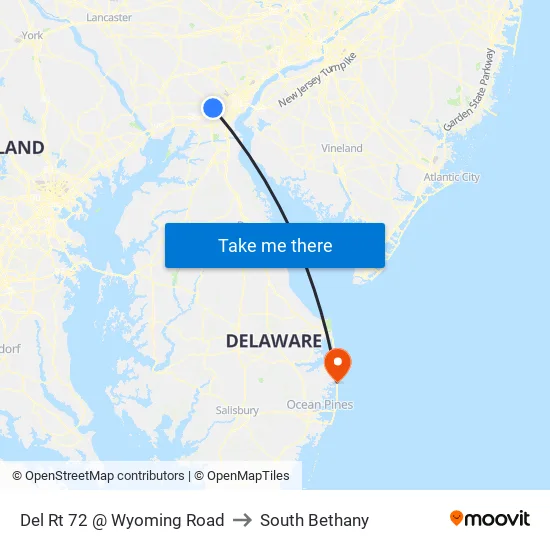 Del Rt 72 @ Wyoming Road to South Bethany map