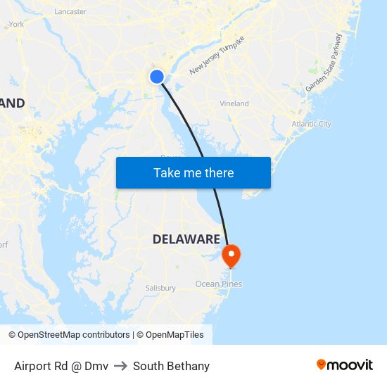 Airport Rd @ Dmv to South Bethany map