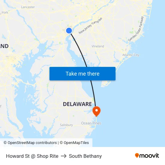 Howard St @ Shop Rite to South Bethany map