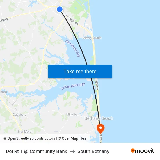 Del Rt 1 @ Community Bank to South Bethany map