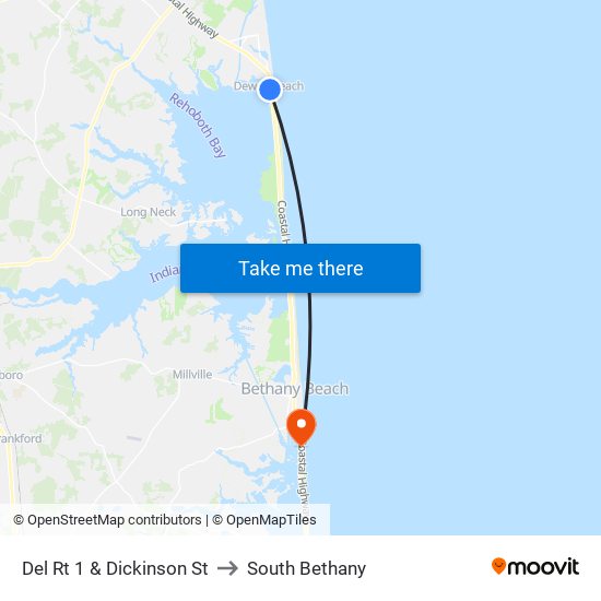 Del Rt 1 & Dickinson St to South Bethany map