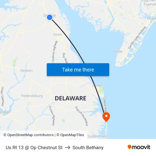 Us Rt 13 @ Op Chestnut St to South Bethany map