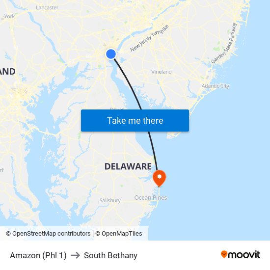 Amazon (Phl 1) to South Bethany map