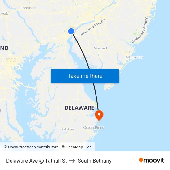 Delaware Ave @ Tatnall St to South Bethany map