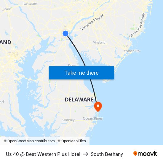 Us 40 @ Best Western Plus Hotel to South Bethany map