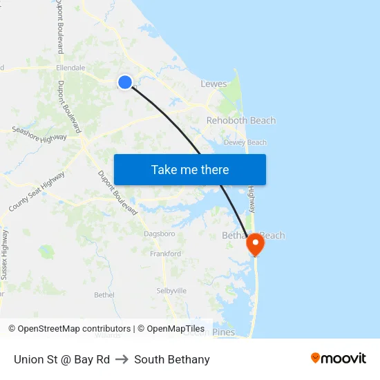Union St @ Bay Rd to South Bethany map