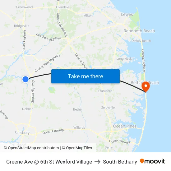 Greene Ave @ 6th St Wexford Village to South Bethany map