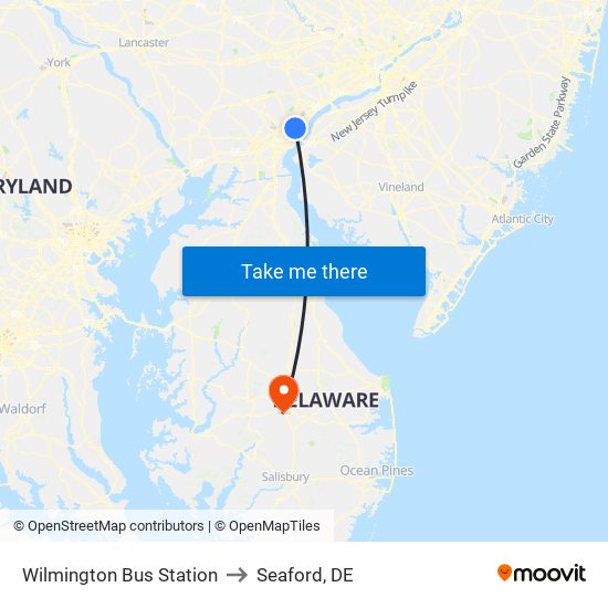 Wilmington Bus Station to Seaford, DE map