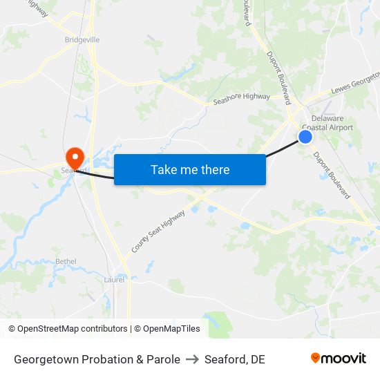 Georgetown Probation & Parole to Seaford, DE map