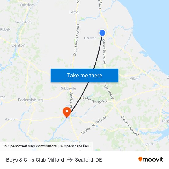 Boys & Girls Club Milford to Seaford, DE map