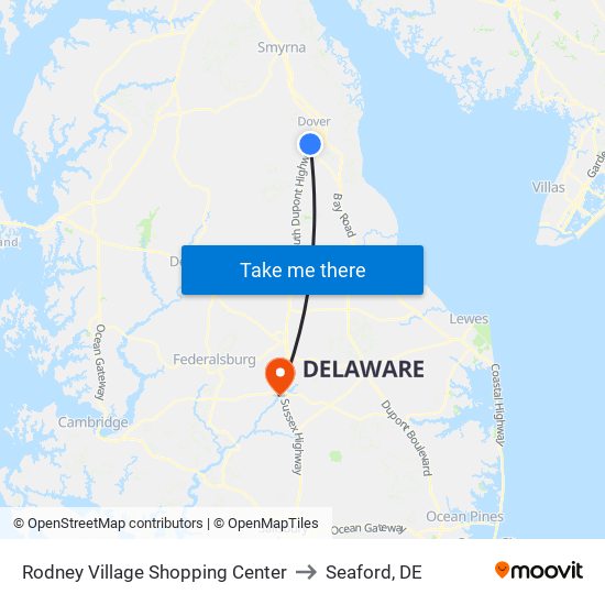 Rodney Village Shopping Center to Seaford, DE map