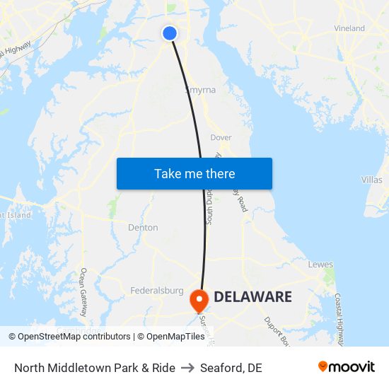 North Middletown Park & Ride to Seaford, DE map