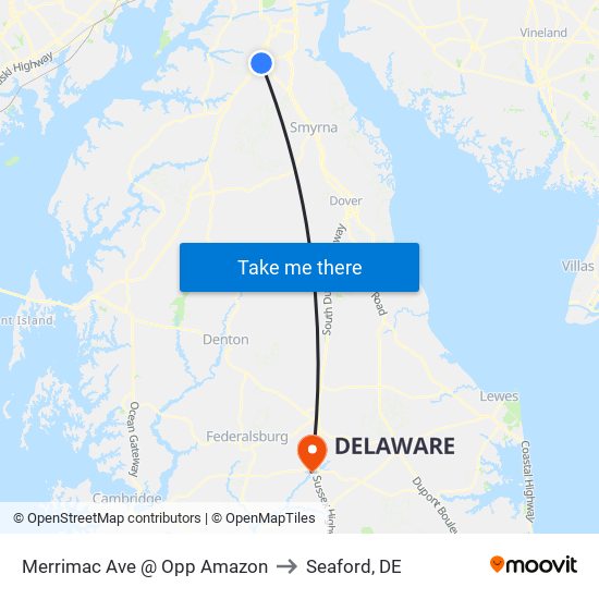 Merrimac Ave @ Opp Amazon to Seaford, DE map