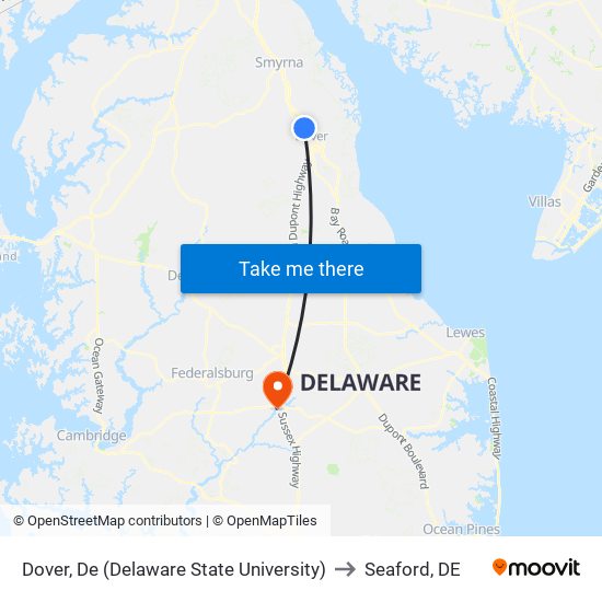 Dover, De (Delaware State University) to Seaford, DE map