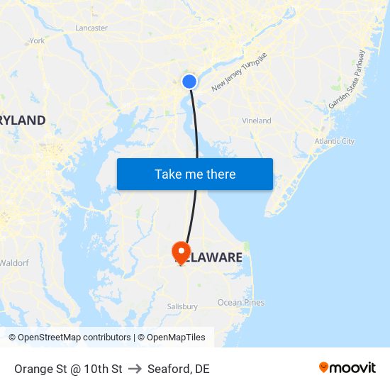 Orange St @ 10th St to Seaford, DE map