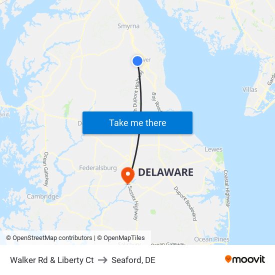 Walker Rd @ Liberty Ct to Seaford, DE map