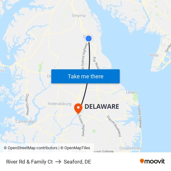 River Rd & Family Ct to Seaford, DE map