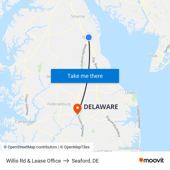 Willis Rd & Lease Office to Seaford, DE map