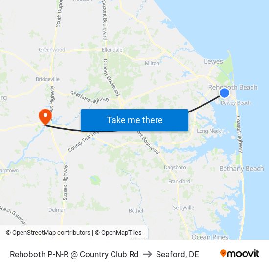 Rehoboth P-N-R @ Country Club Rd to Seaford, DE map