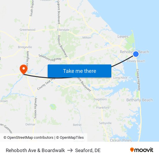 Rehoboth Ave & Boardwalk to Seaford, DE map