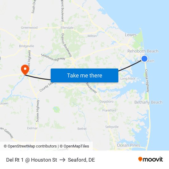 Del Rt 1 @ Houston St to Seaford, DE map