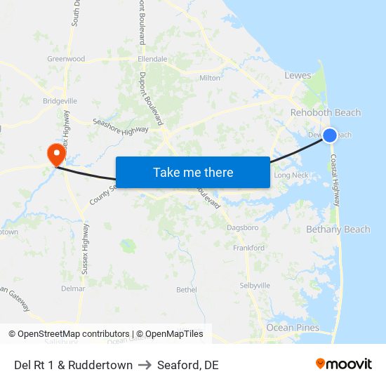 Del Rt 1 & Ruddertown to Seaford, DE map