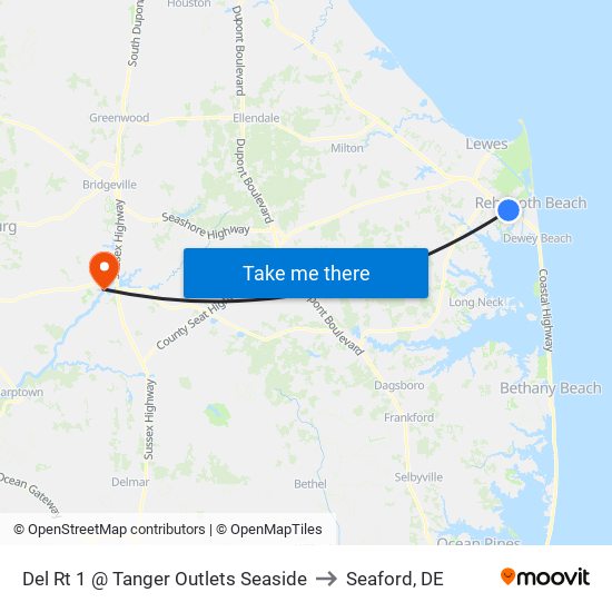 Del Rt 1 @ Tanger Outlets Seaside to Seaford, DE map