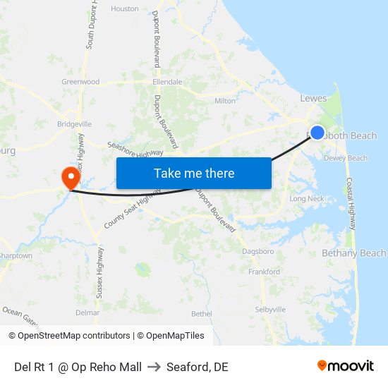 Del Rt 1 @ Op Reho Mall to Seaford, DE map