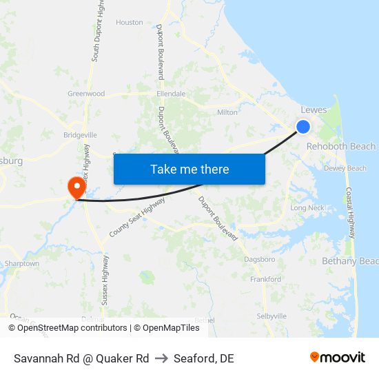 Savannah Rd @ Quaker Rd to Seaford, DE map