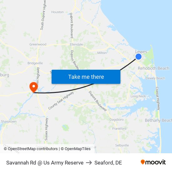 Savannah Rd @ Us Army Reserve to Seaford, DE map