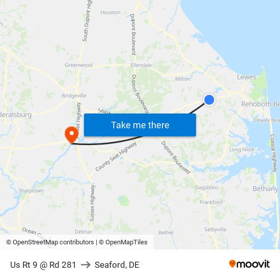 Us Rt 9 @ Rd 281 to Seaford, DE map