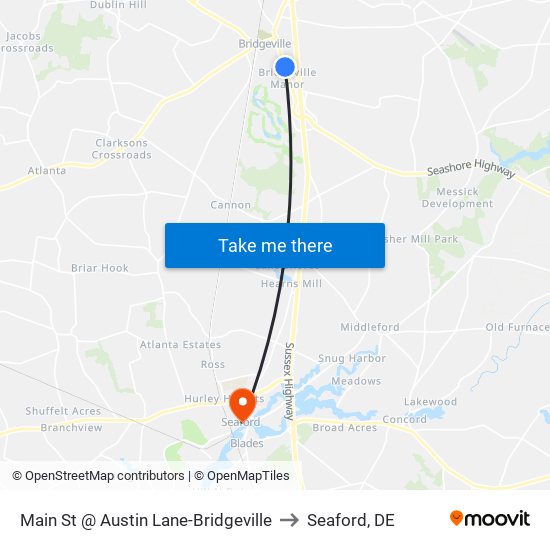 Main St @ Austin Lane-Bridgeville to Seaford, DE map