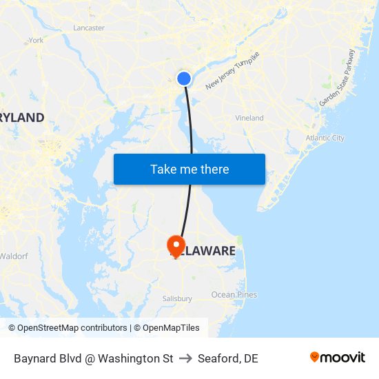 Baynard Blvd @ Washington St to Seaford, DE map